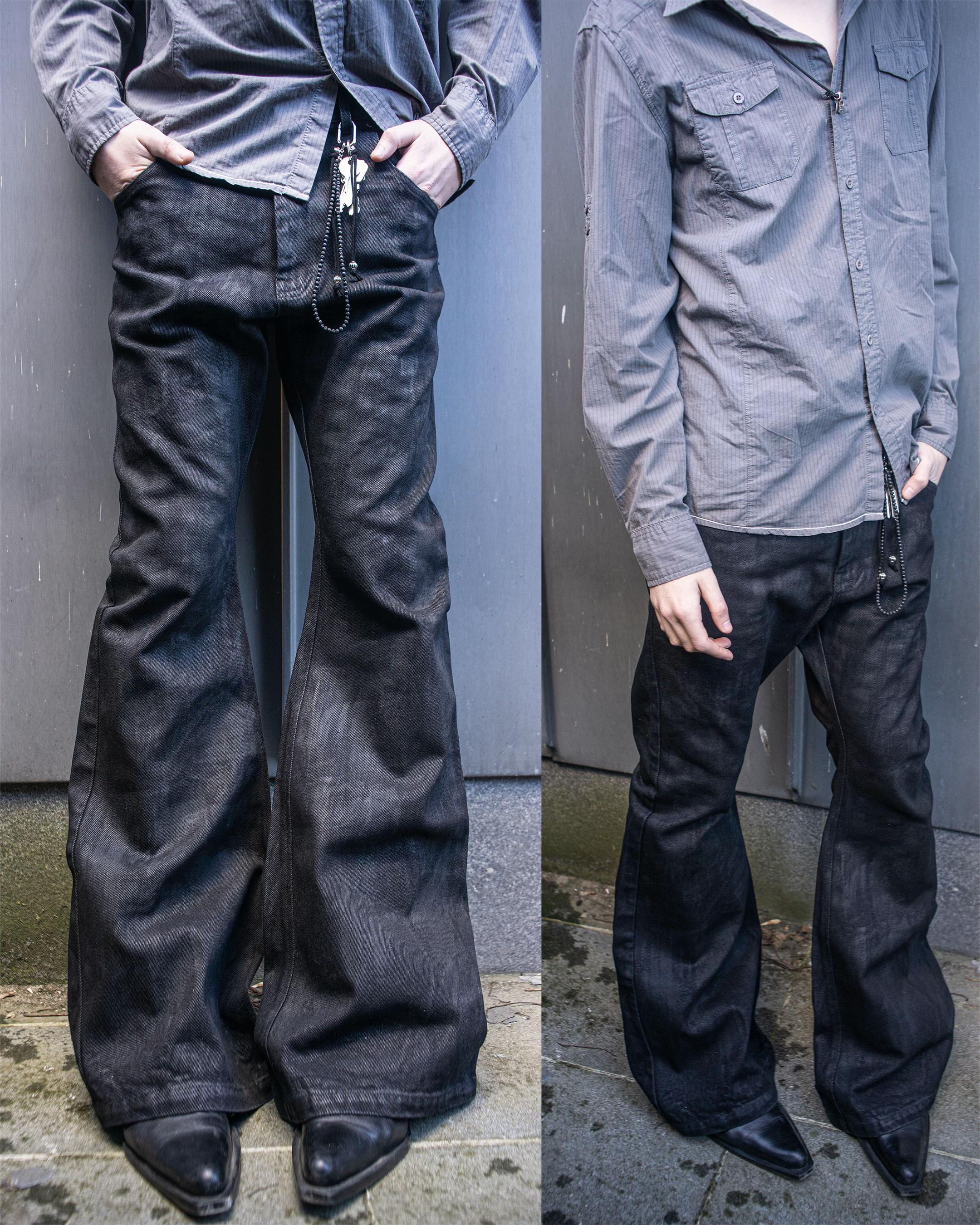 Black Wax‑Coated Flare Jeans