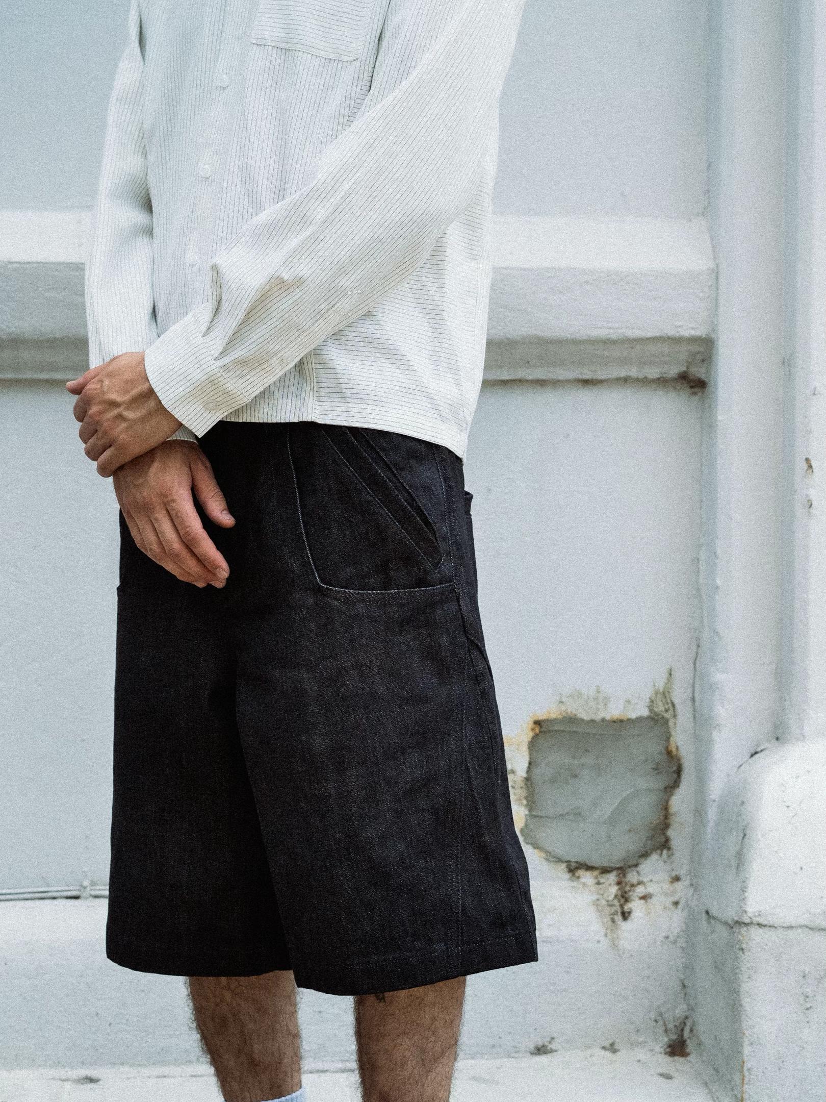 Black Wide Fit Denim Bermuda Shorts
