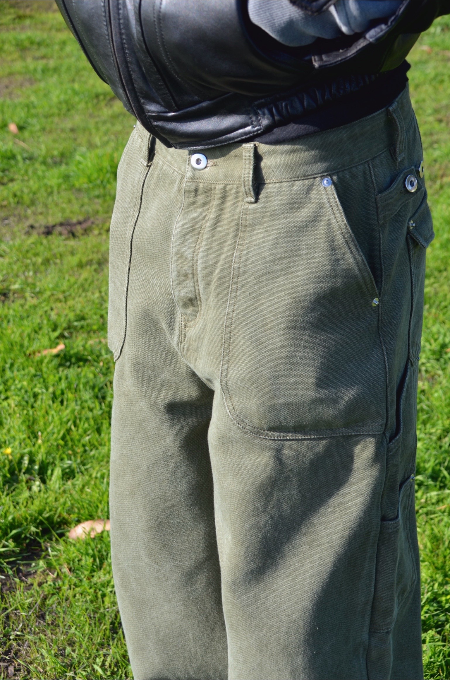 Heavy Olive Canvas Loose Fit Cargo Pants