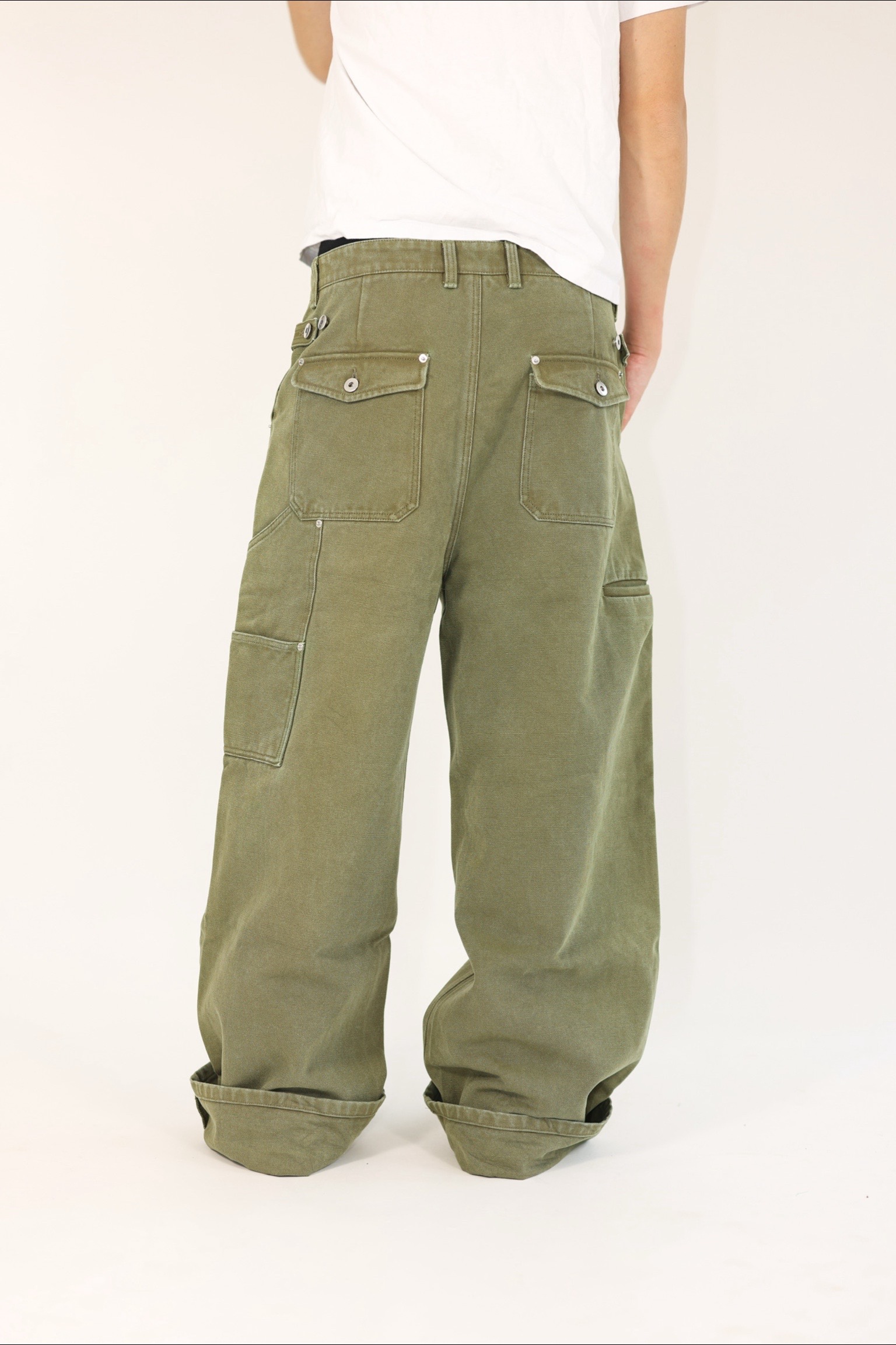 Heavy Olive Canvas Loose Fit Cargo Pants