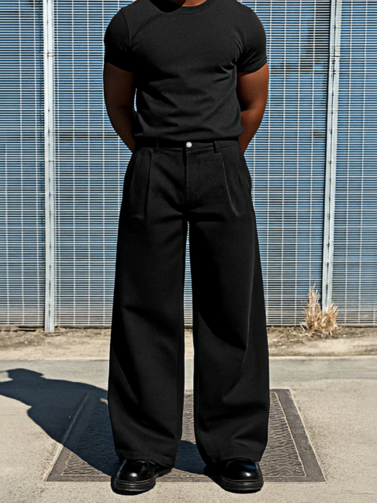 PLEATED WIDE-LEG TROUSERS