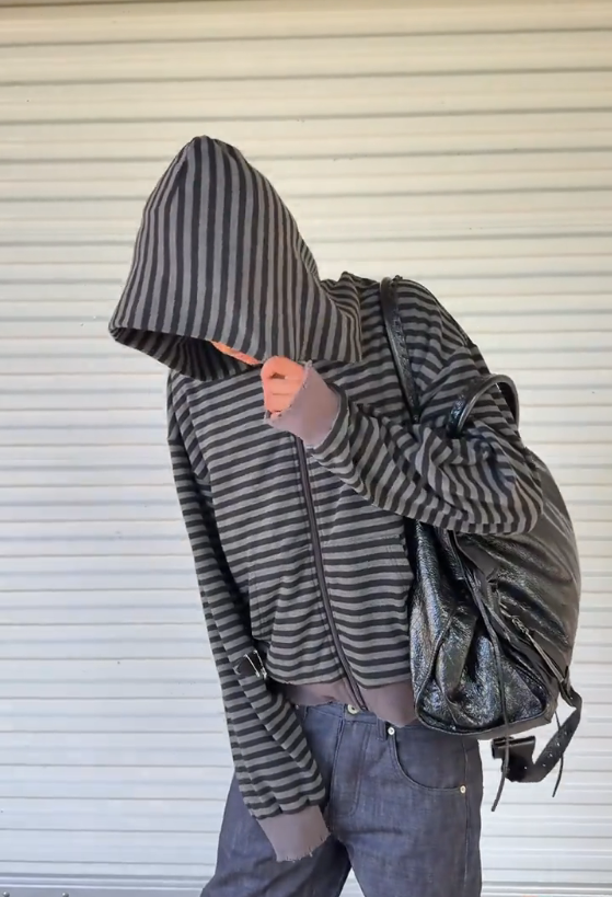 Washed Stripe Zip-Up Hoodie