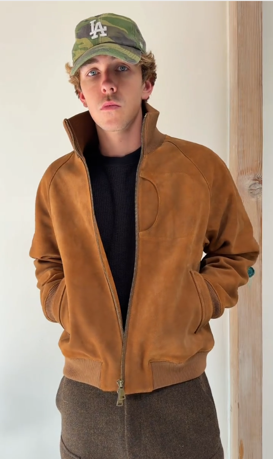 Men's Retro Suede Stand Collar Bomber Jacket