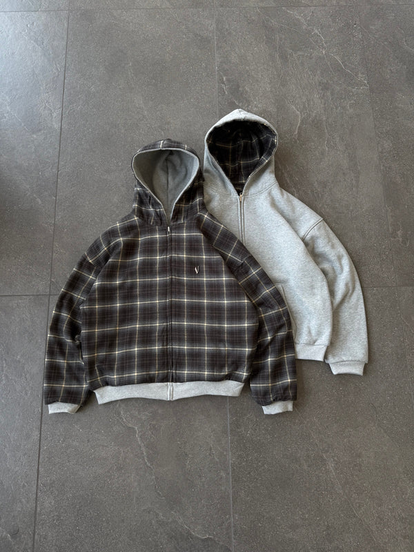 REVERSIBLE DOUBLE HOOD ZIP-HOODIE