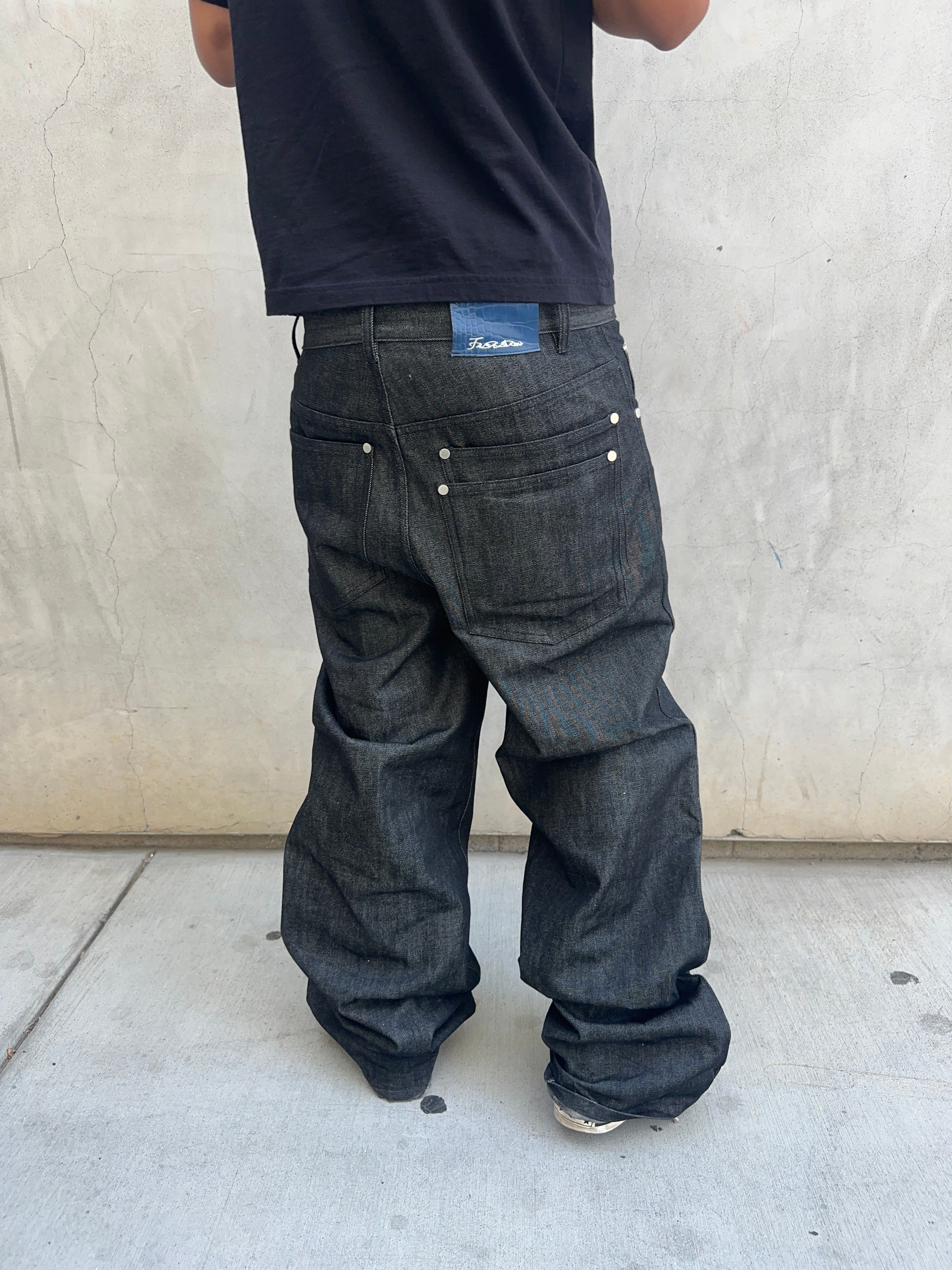 Raw Denim Baggy Button‑Fly Jeans