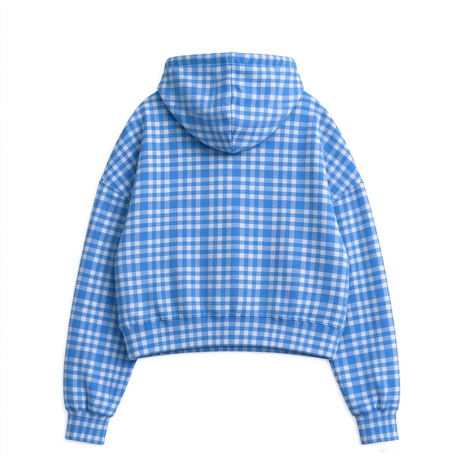 Unisex Cropped Plaid Henley Hoodie
