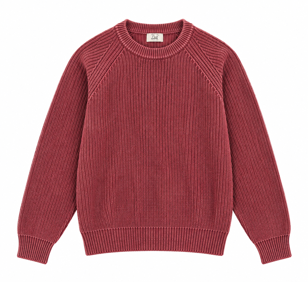Men Vintage Washed Knit Crew Neck Sweater