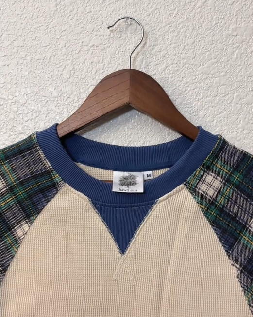 Waffle Patchwork Long Sleeve Top