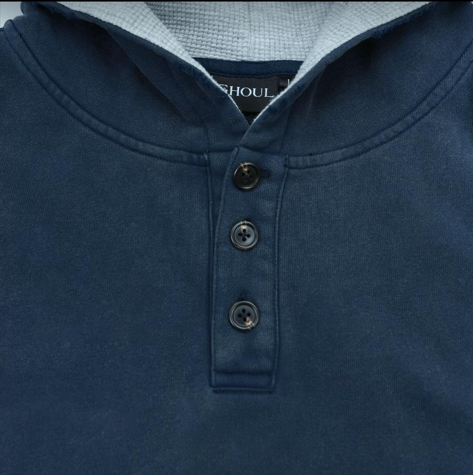 Henley Neck Distressed Hoodie Men Vintage Washed Pullover Sweatshirt