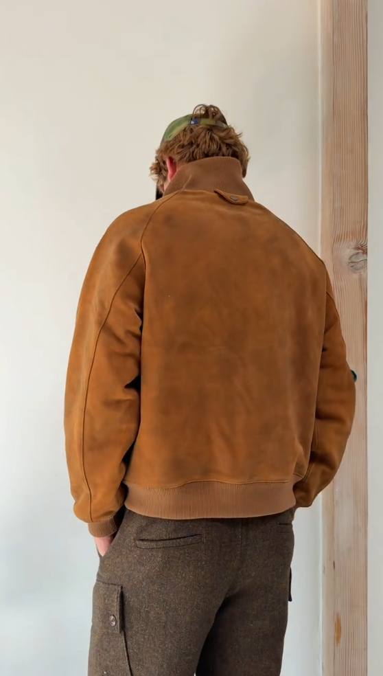 Men's Retro Suede Stand Collar Bomber Jacket