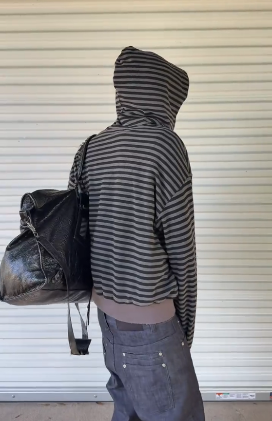 Washed Stripe Zip-Up Hoodie