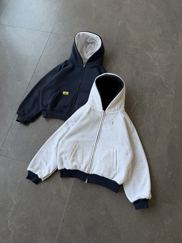 REVERSIBLE DOUBLE HOOD ZIP-HOODIE