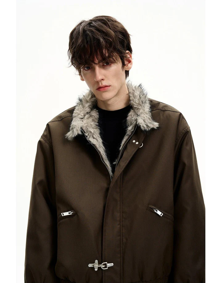 FURRY COLLAR FIREMAN CLASP JACKET