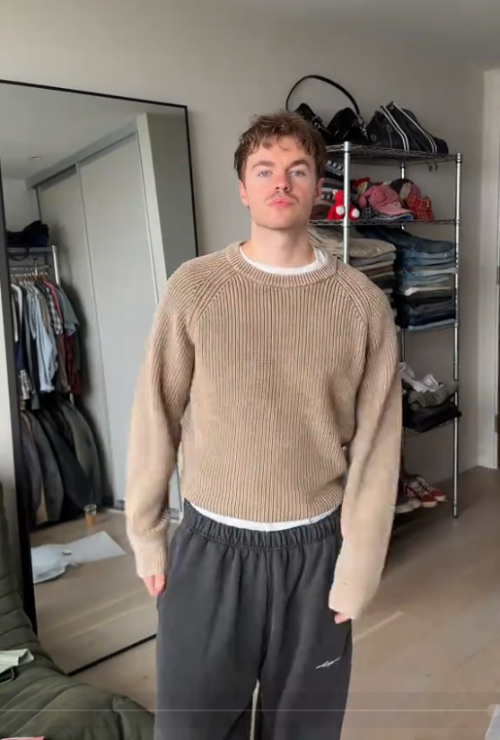 Men Vintage Washed Knit Crew Neck Sweater