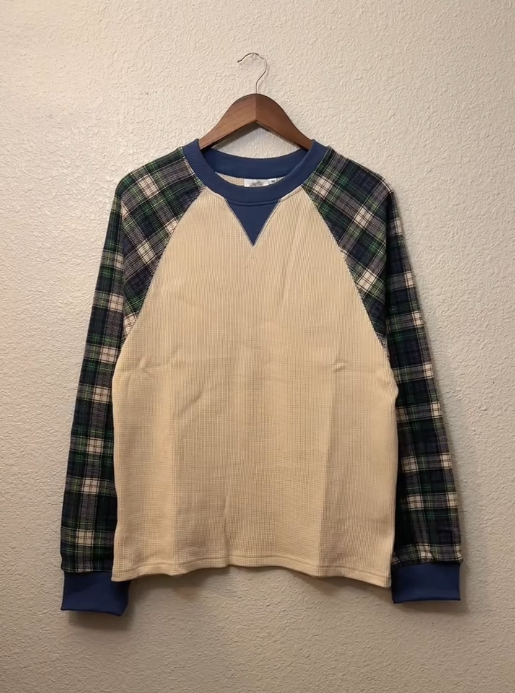 Waffle Patchwork Long Sleeve Top