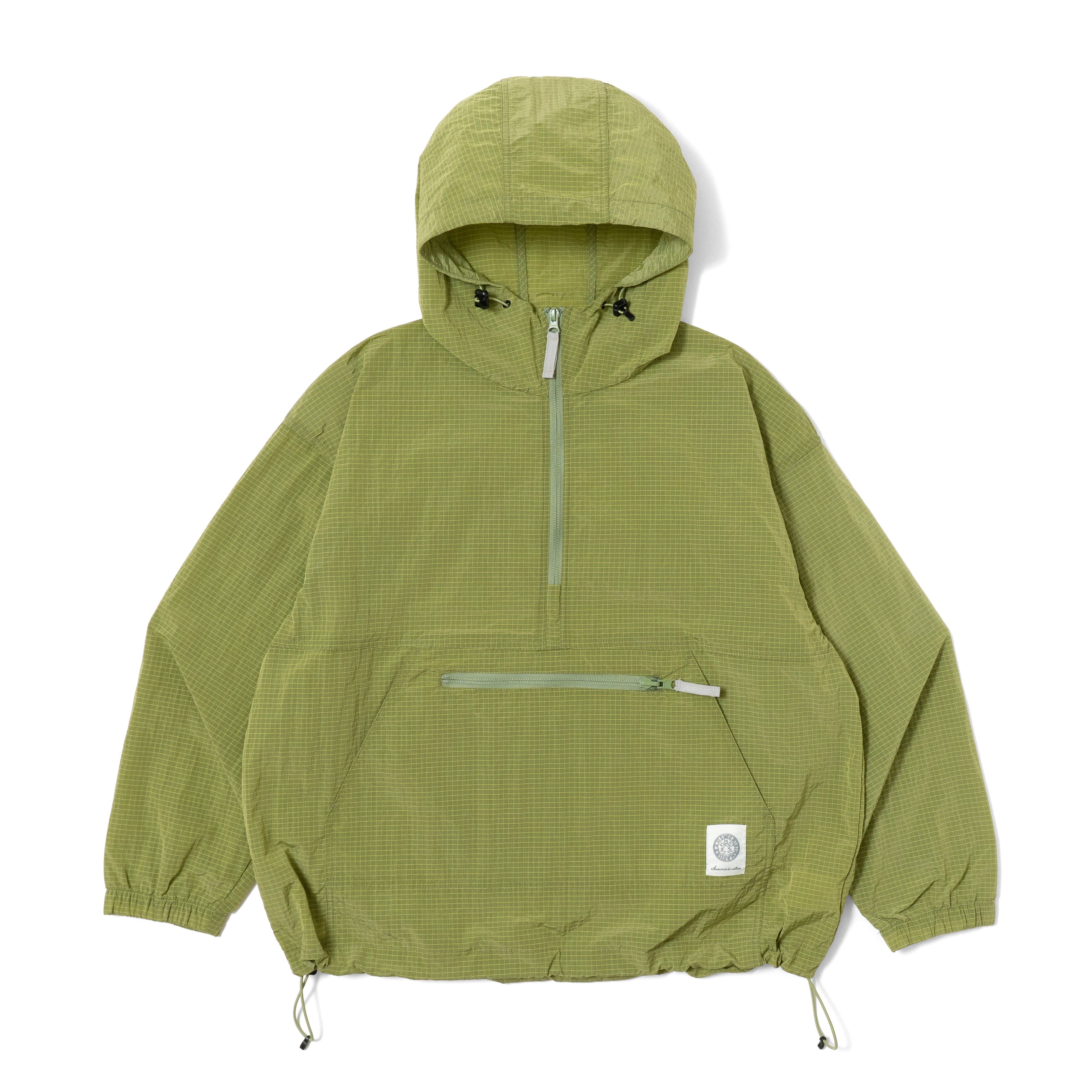 Half Zip Grid Anorak Hooded Windbreaker