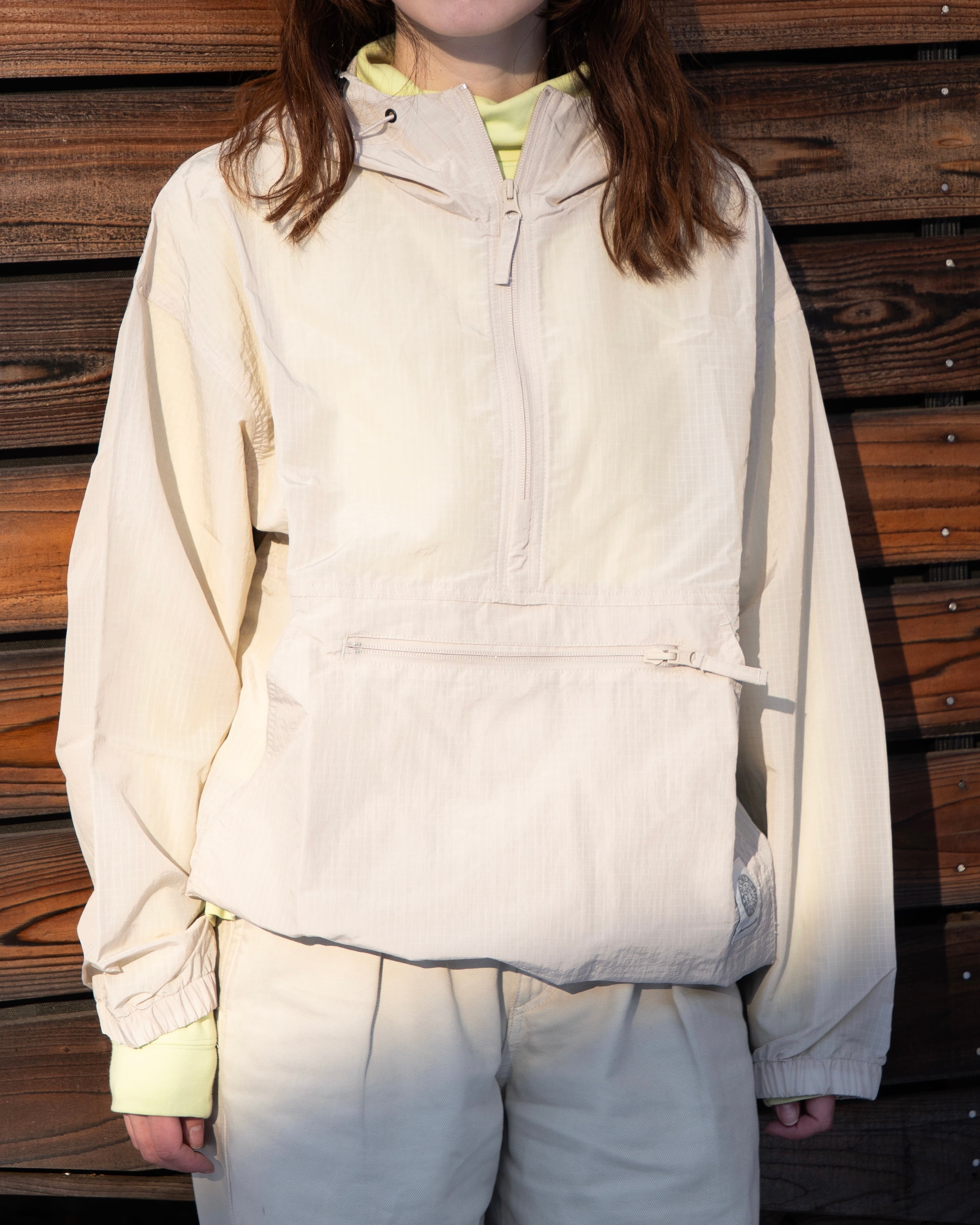 Half Zip Grid Anorak Hooded Windbreaker