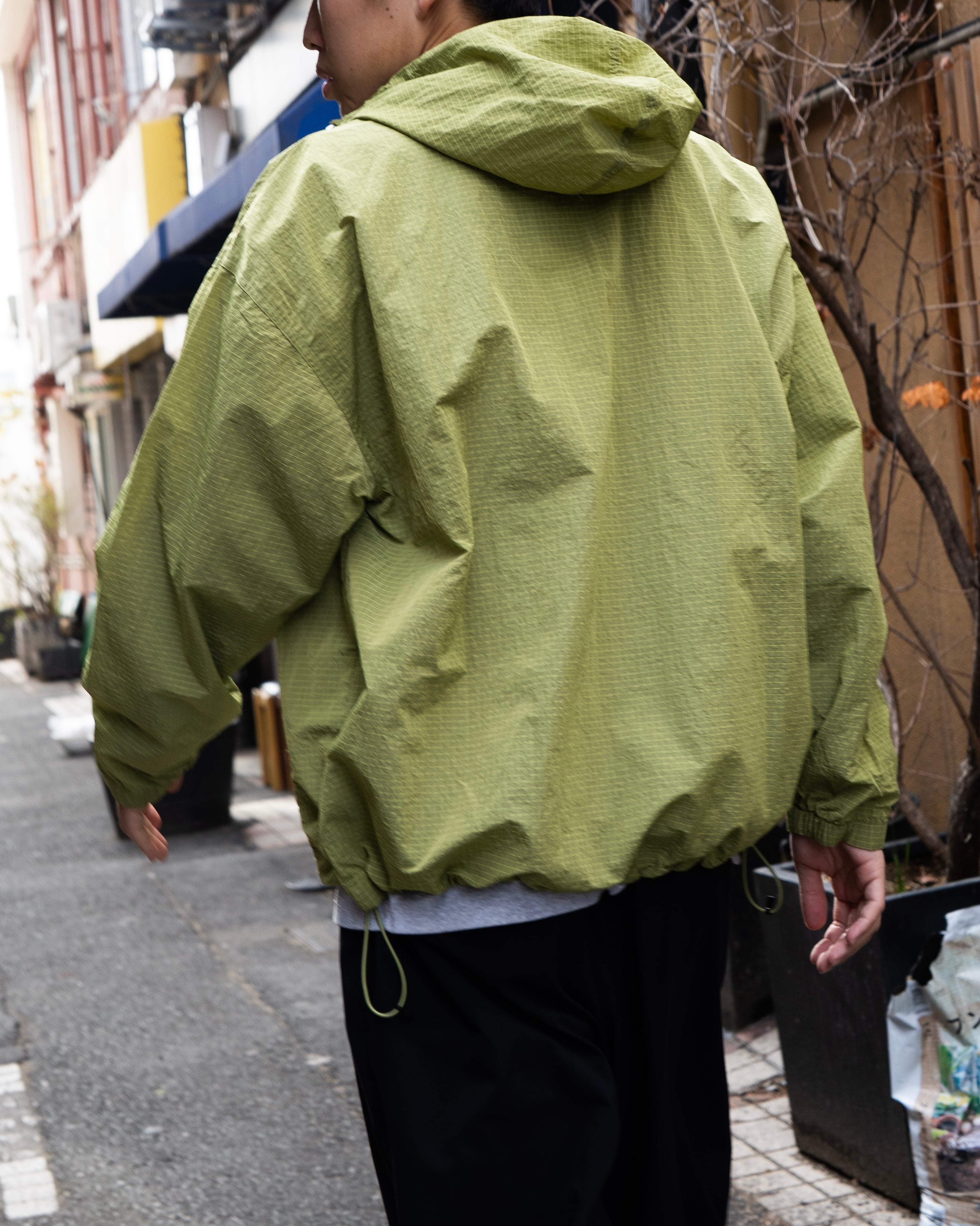 Half Zip Grid Anorak Hooded Windbreaker