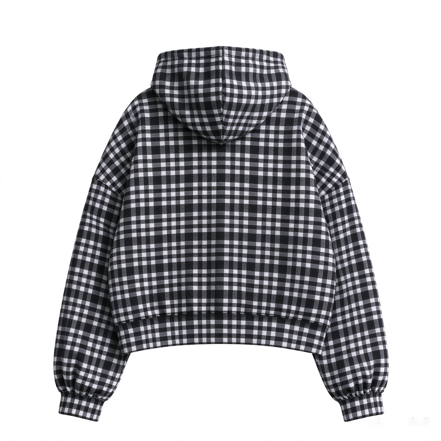 Unisex Cropped Plaid Henley Hoodie