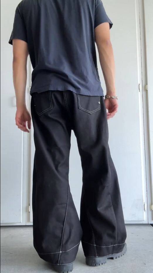 Contrast Stitch Wide Leg Denim Flare Jeans