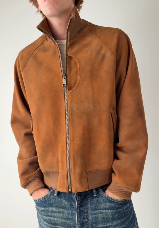 Men's Retro Suede Stand Collar Bomber Jacket