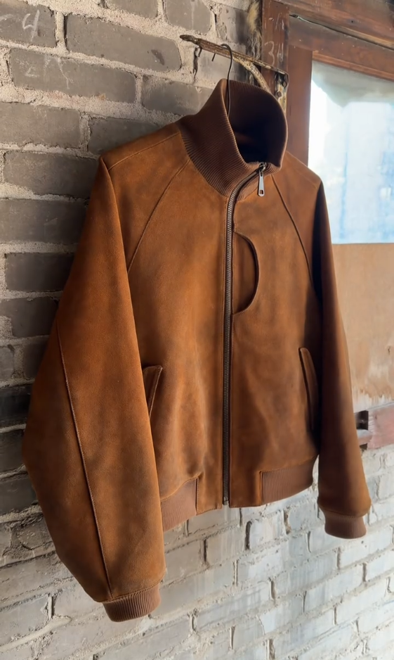 Men's Retro Suede Stand Collar Bomber Jacket
