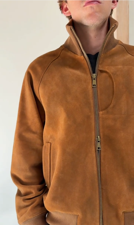 Men's Retro Suede Stand Collar Bomber Jacket