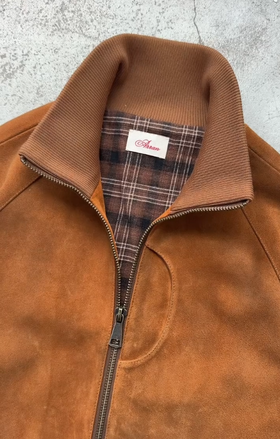 Men's Retro Suede Stand Collar Bomber Jacket