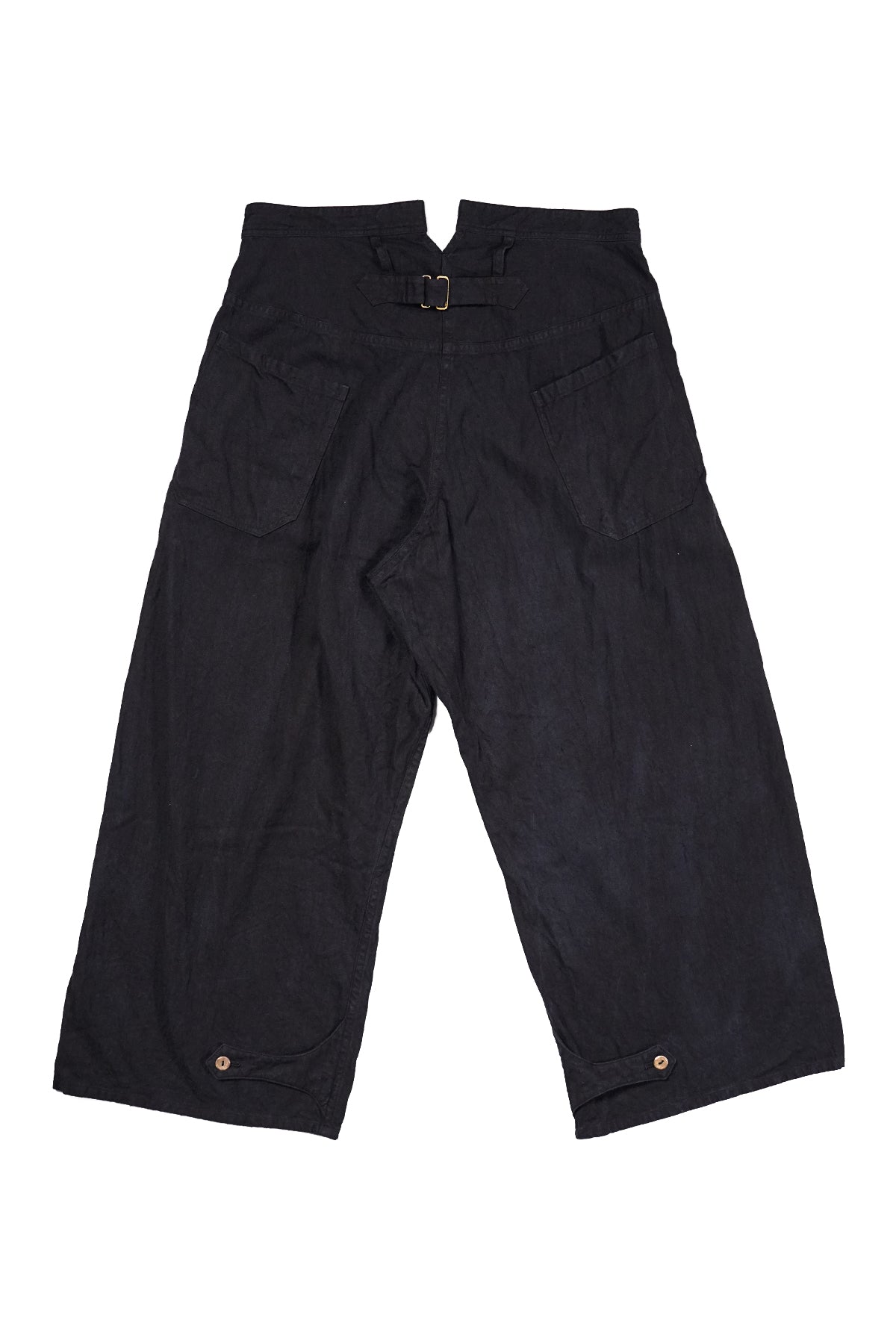 Distressed Retro Linen Cropped Trousers Back Buckle Waist Design