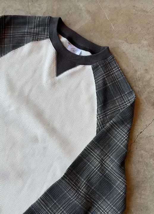Waffle Patchwork Long Sleeve Top
