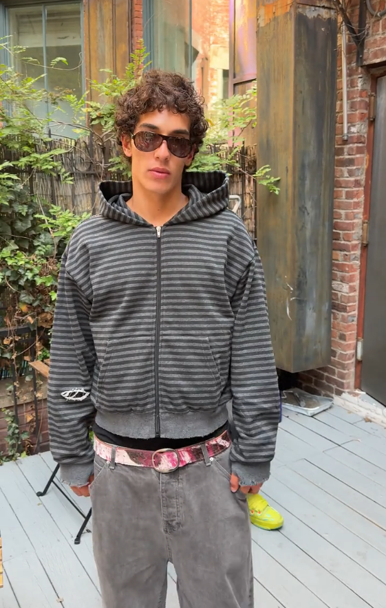 Washed Stripe Zip-Up Hoodie