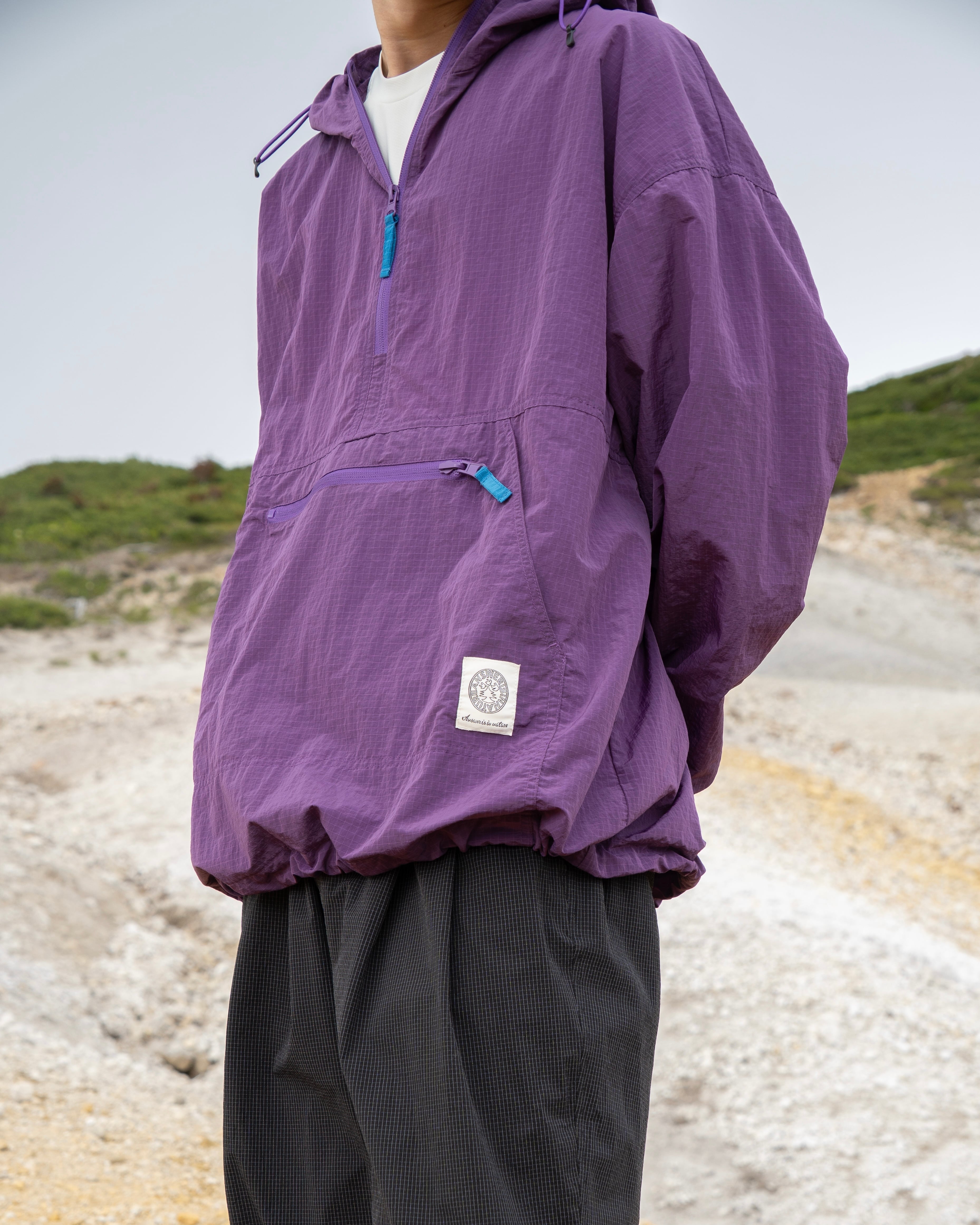 Half Zip Grid Anorak Hooded Windbreaker