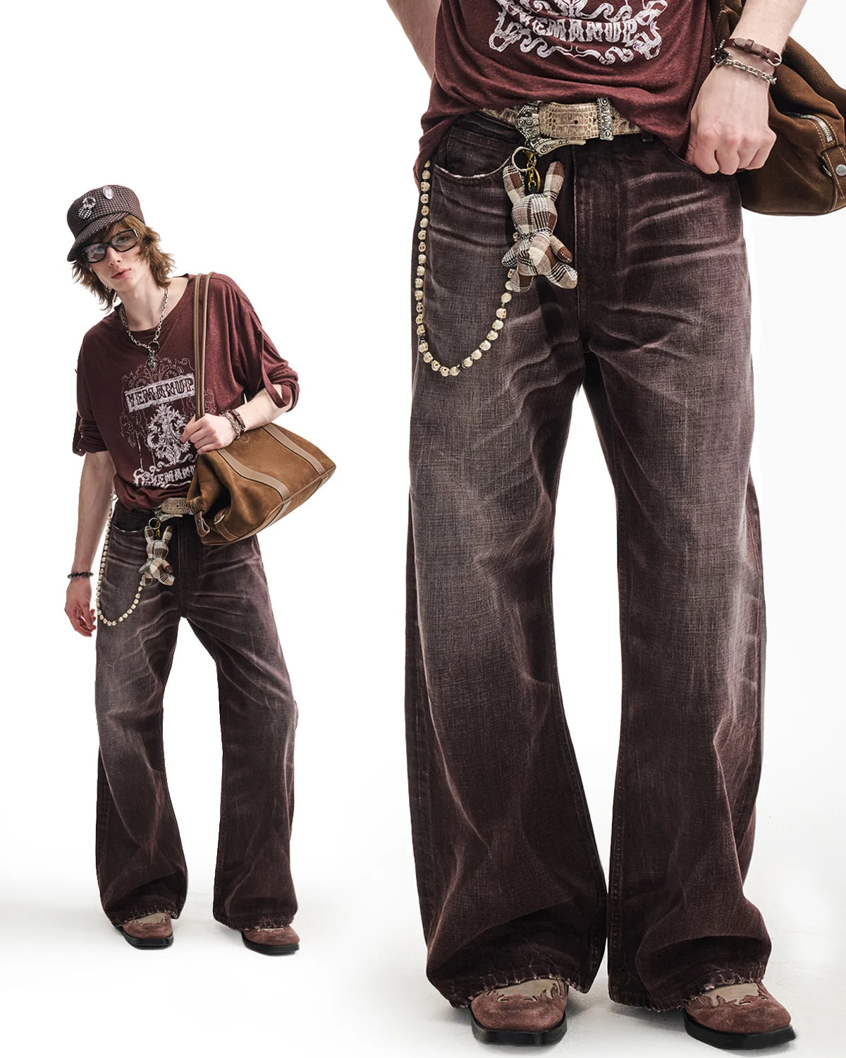 Unisex High Quality Vintage Acid Wash Flare Jeans