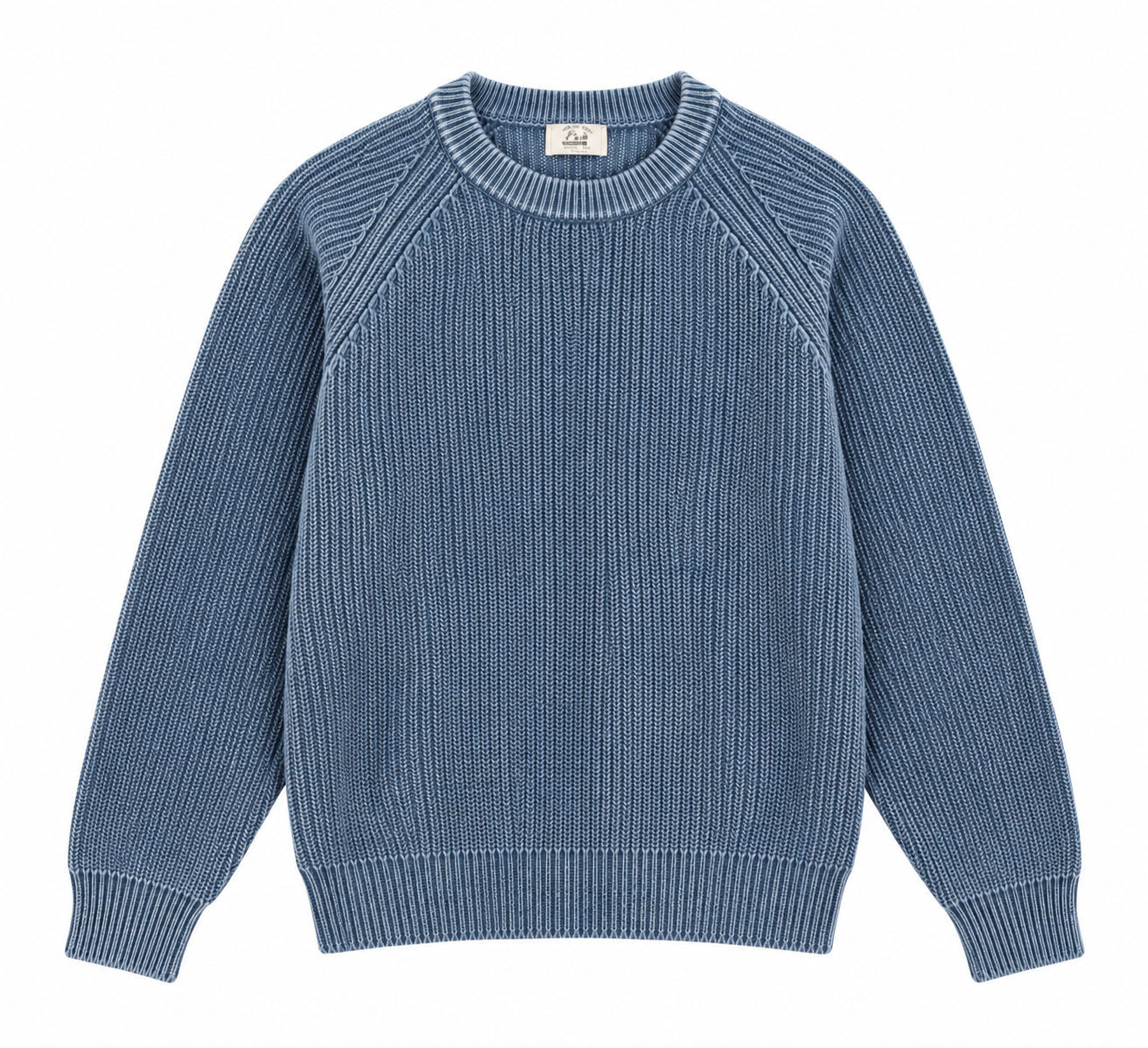 Men Vintage Washed Knit Crew Neck Sweater