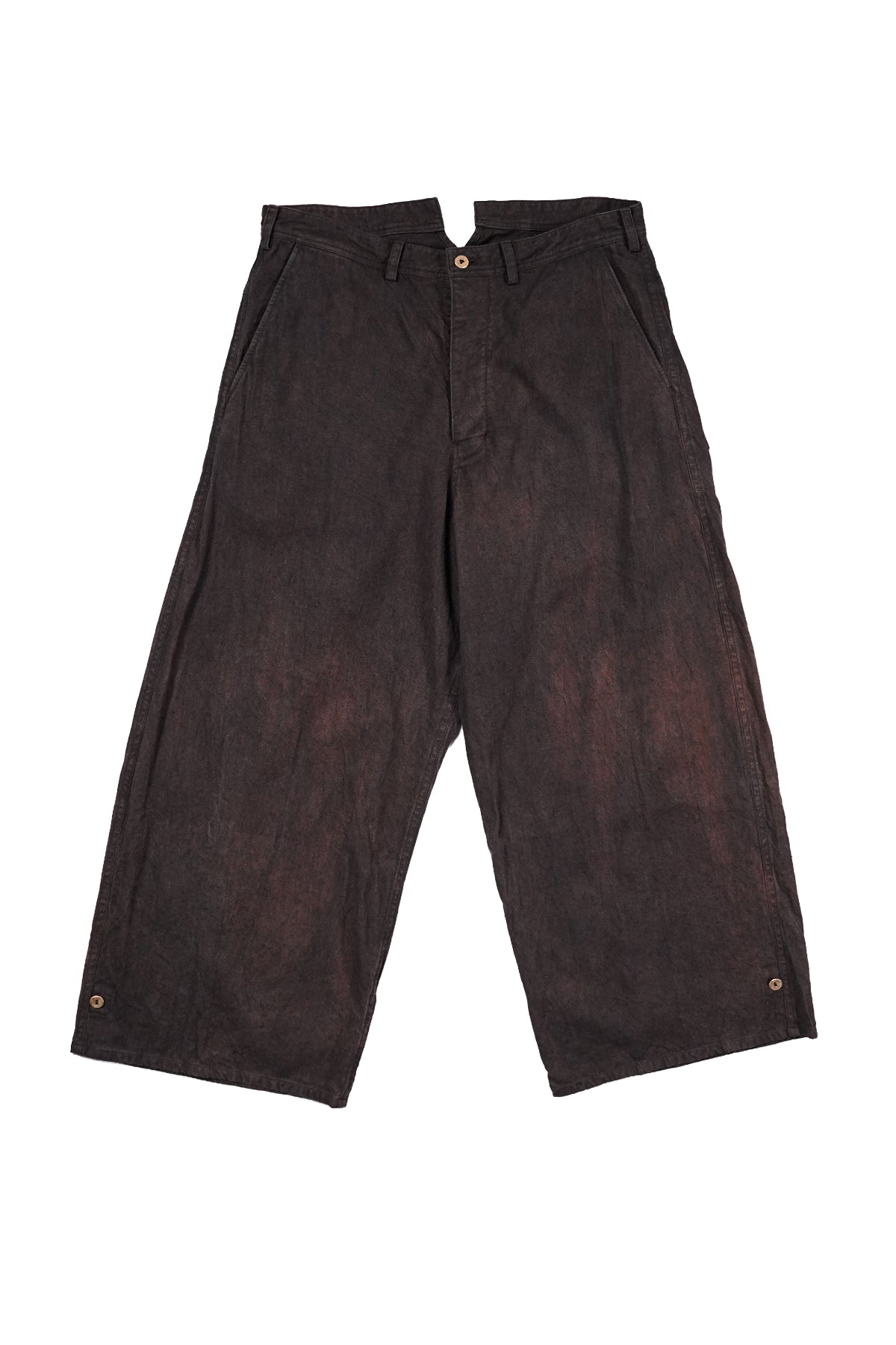 Distressed Retro Linen Cropped Trousers Back Buckle Waist Design