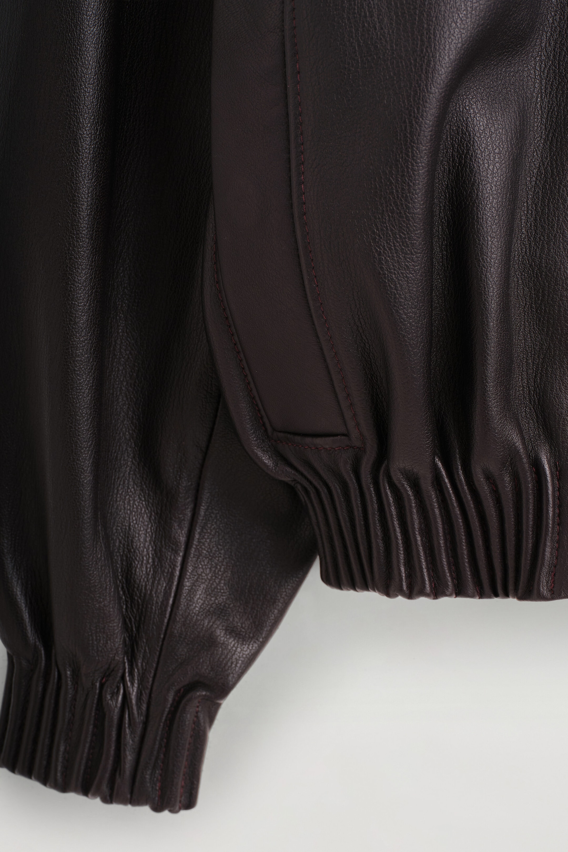 LEATHER MOCK-NECK BOMBER JACKET