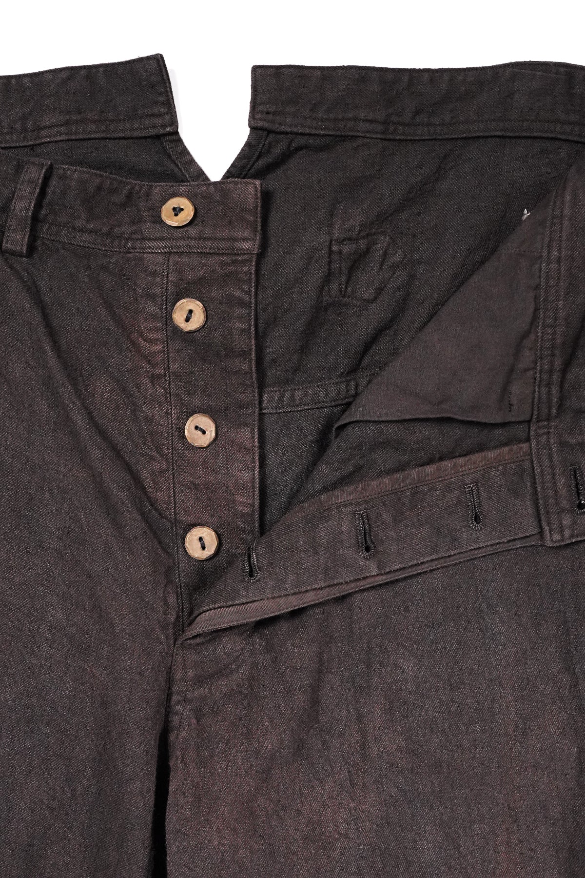 Distressed Retro Linen Cropped Trousers Back Buckle Waist Design