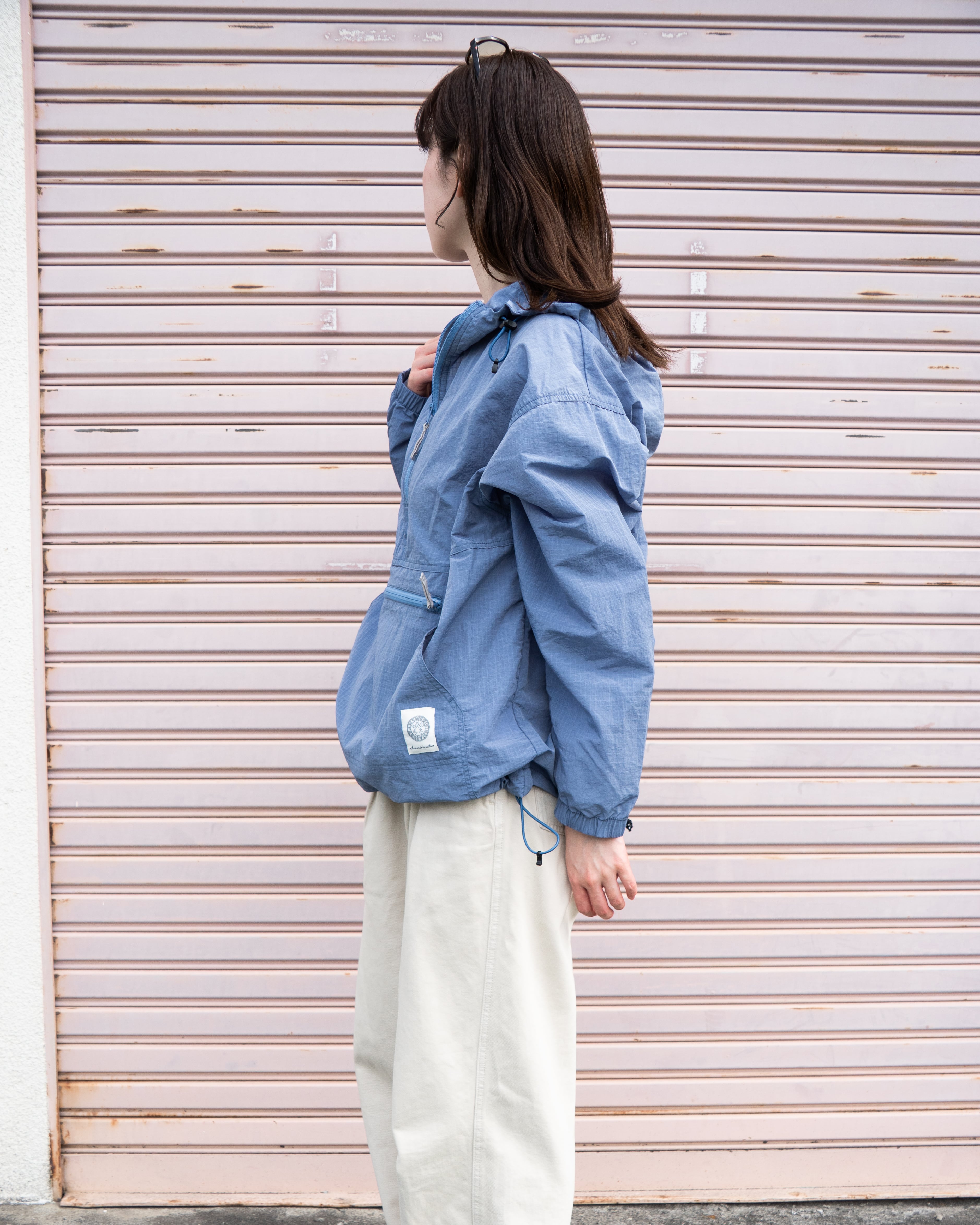 Half Zip Grid Anorak Hooded Windbreaker