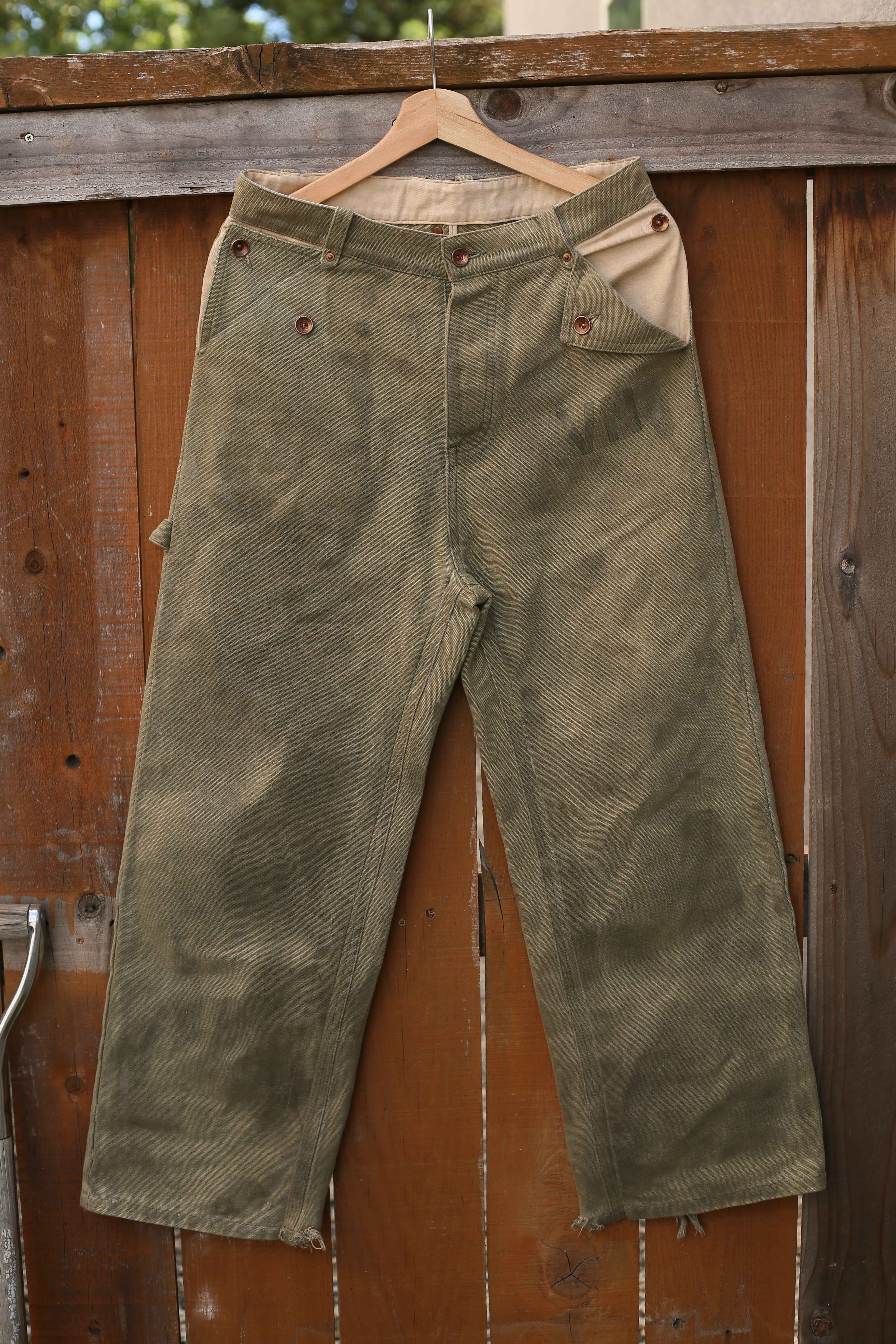 Vintage Olive Military Canvas Wide Leg Cargo Pants Unisex