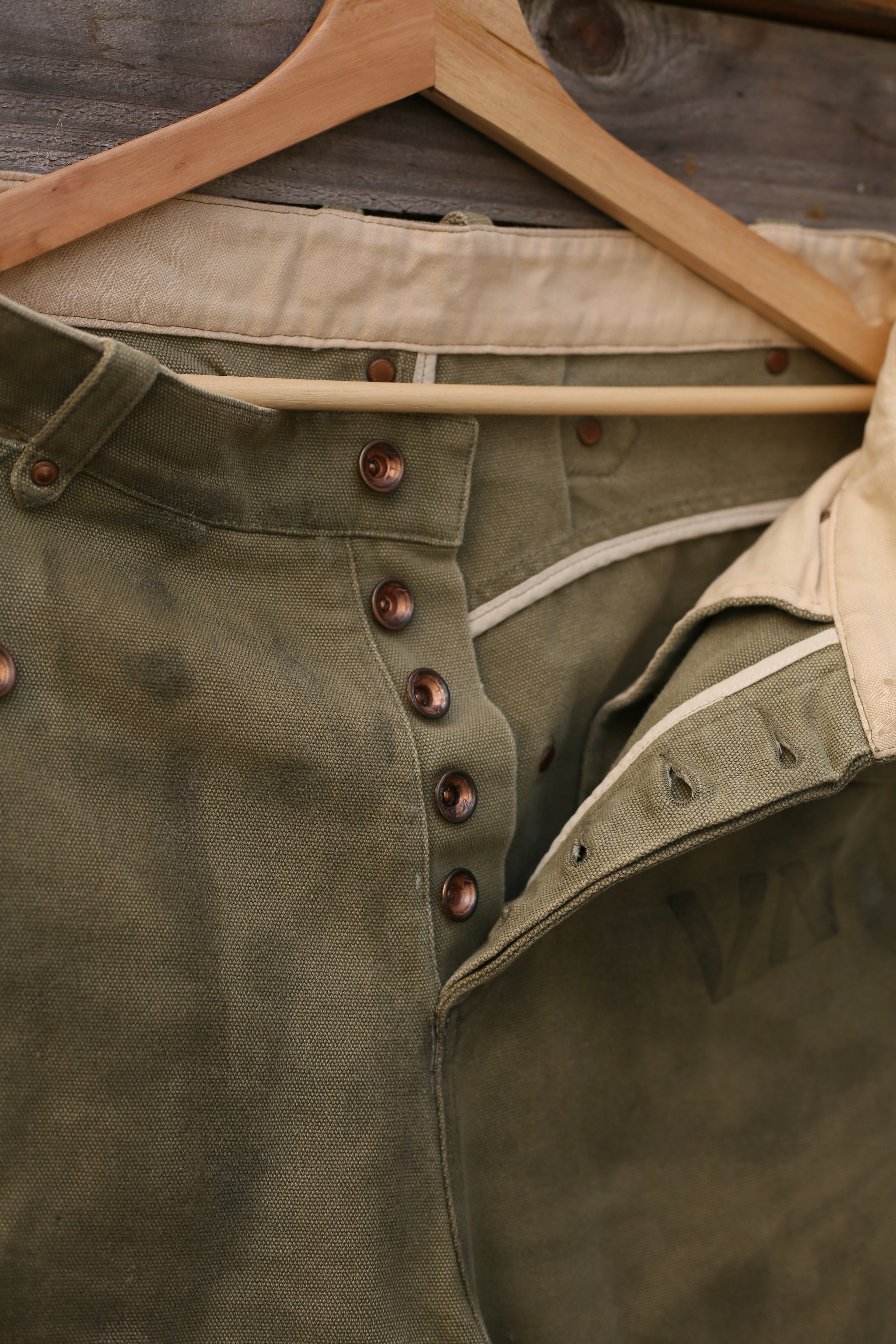 Vintage Olive Military Canvas Wide Leg Cargo Pants Unisex