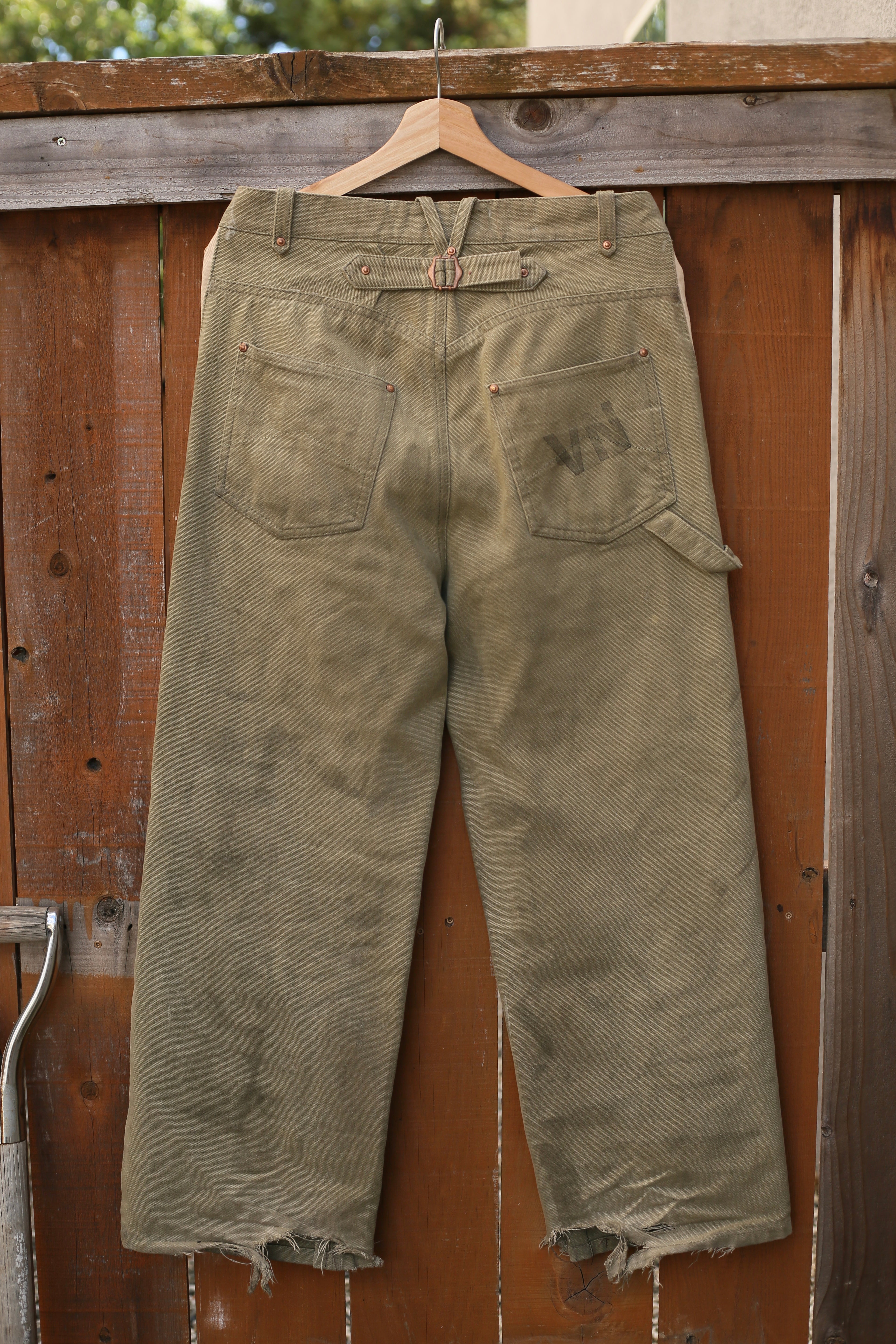Vintage Olive Military Canvas Wide Leg Cargo Pants Unisex