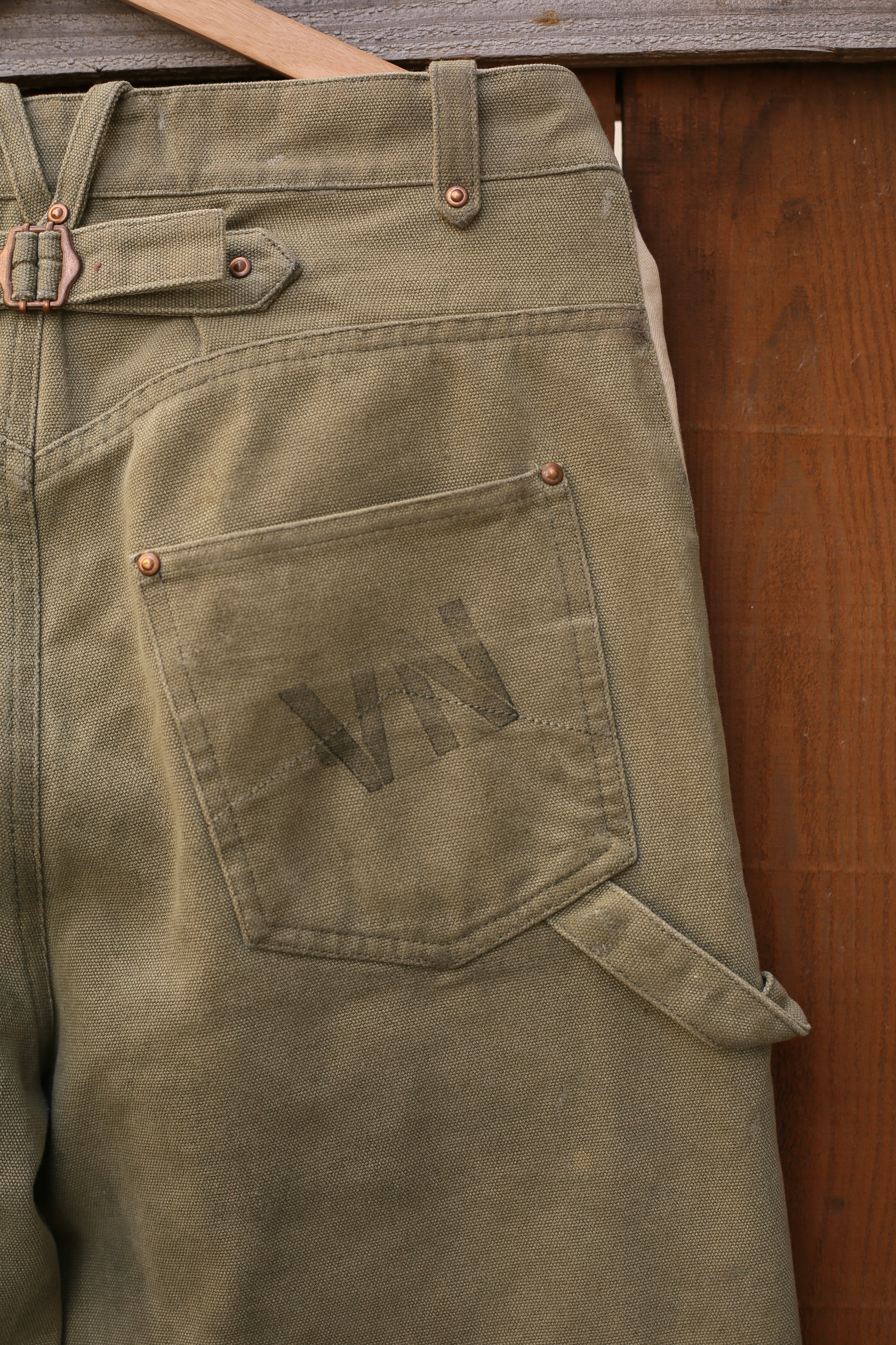 Vintage Olive Military Canvas Wide Leg Cargo Pants Unisex