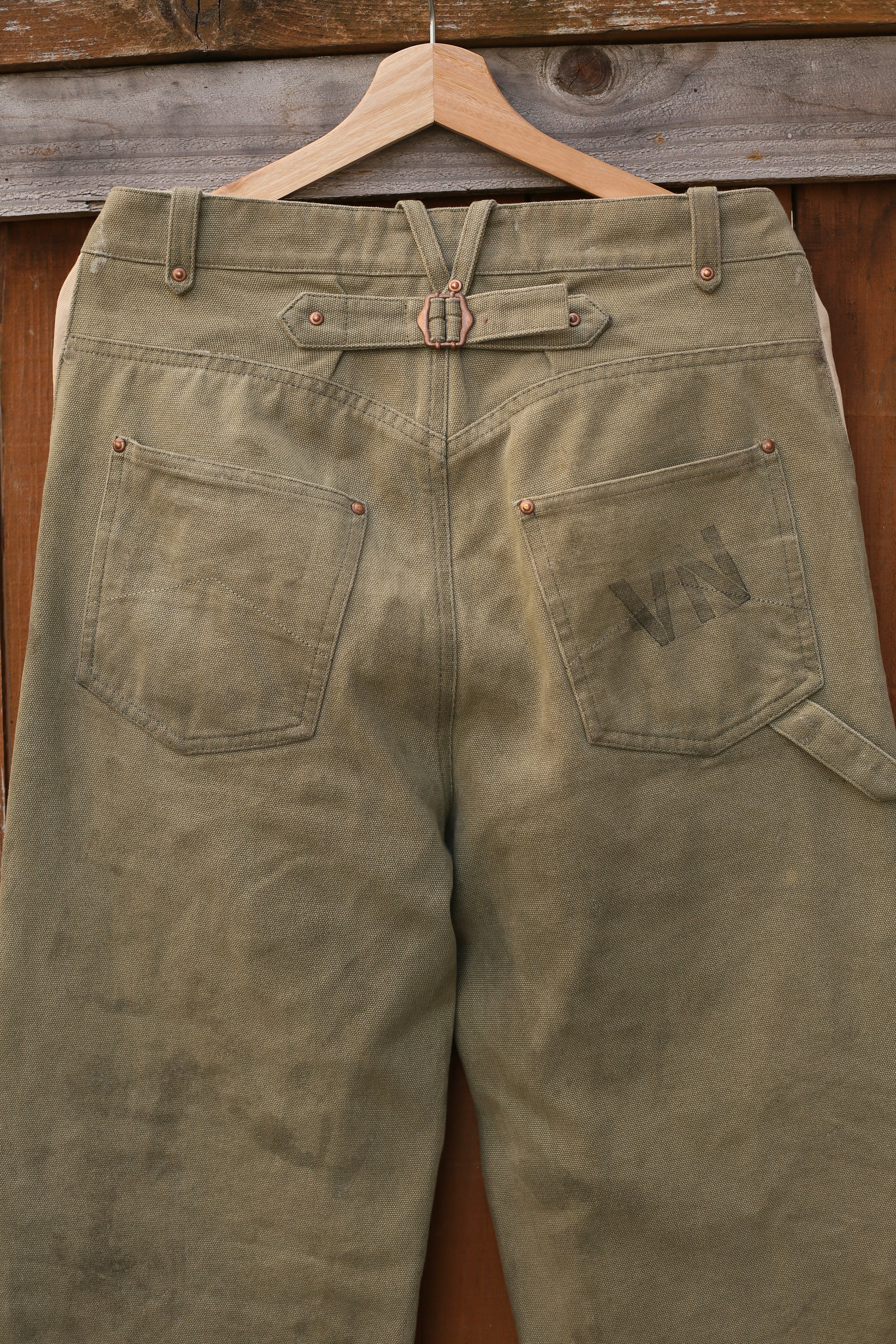 Vintage Olive Military Canvas Wide Leg Cargo Pants Unisex
