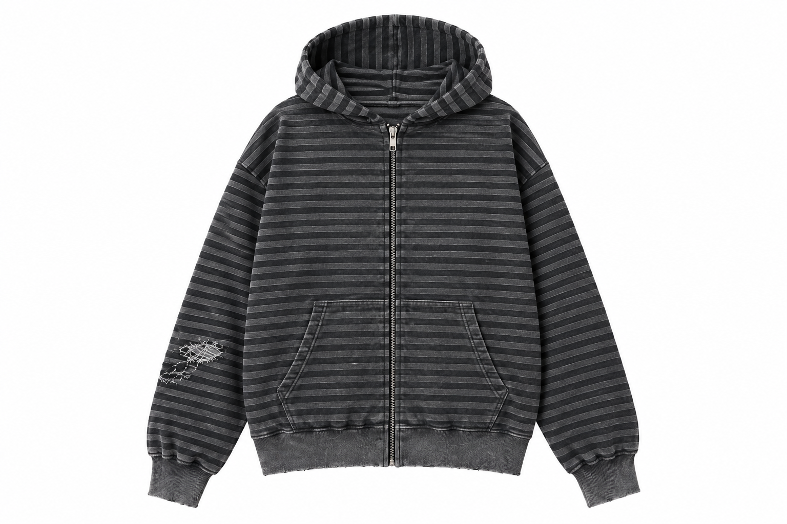 Washed Stripe Zip-Up Hoodie