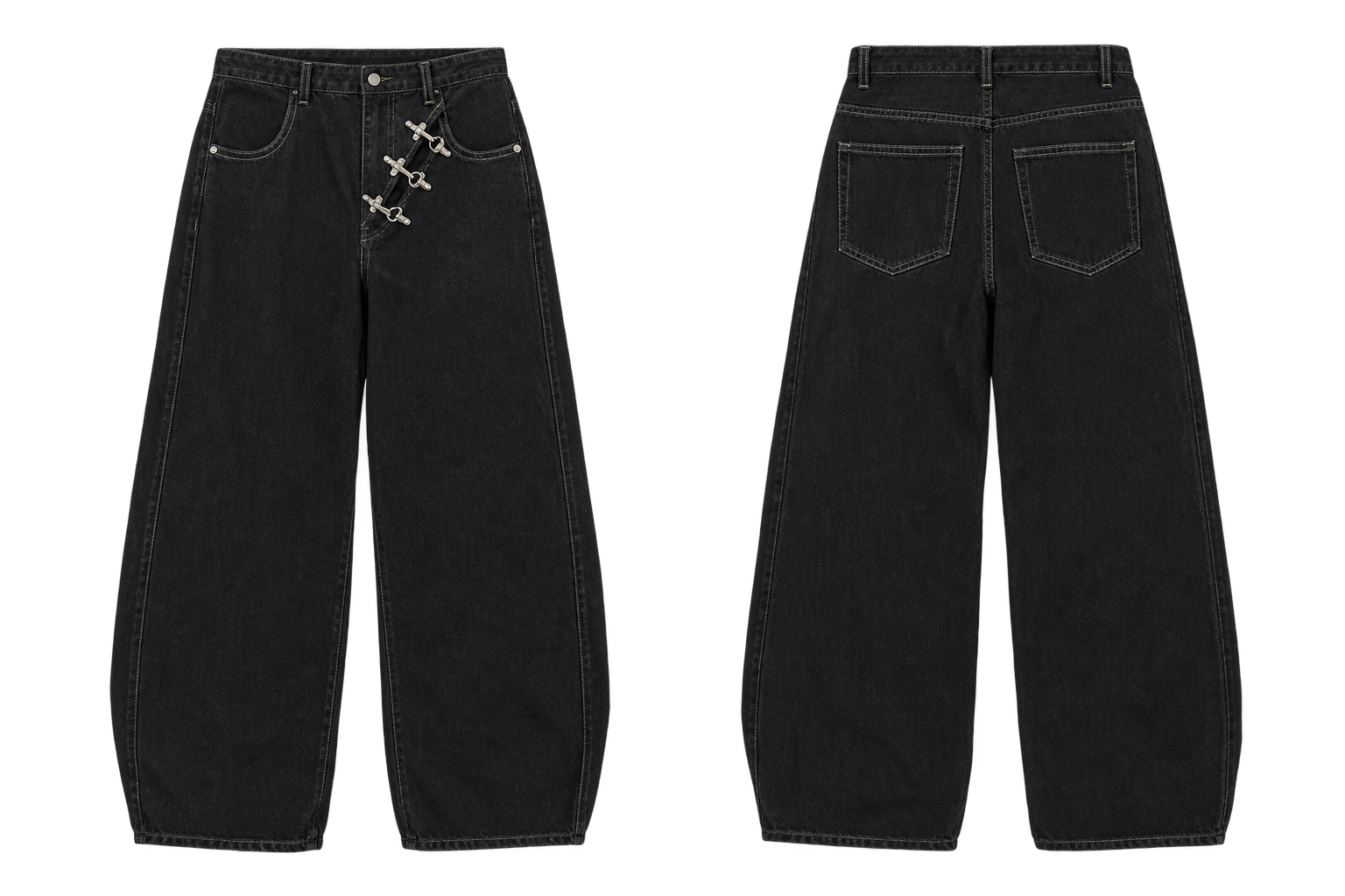 Silver Clasp Wide-Leg Jeans