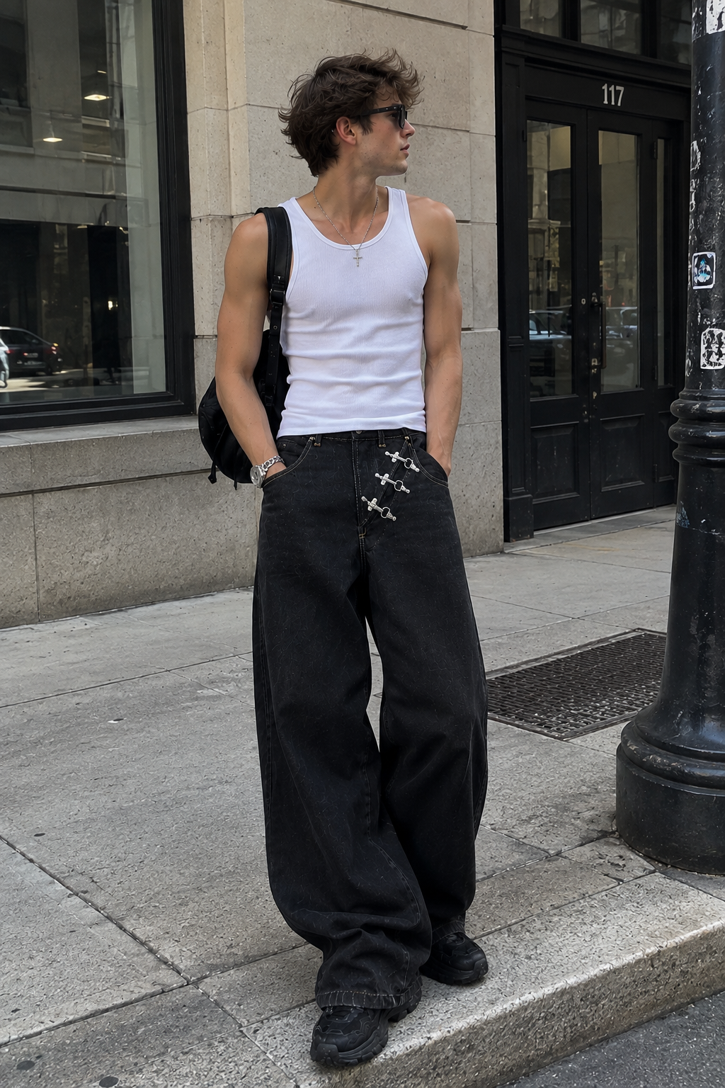 Silver Clasp Wide-Leg Jeans