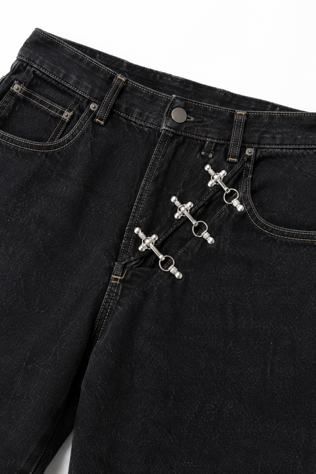 Silver Clasp Wide-Leg Jeans