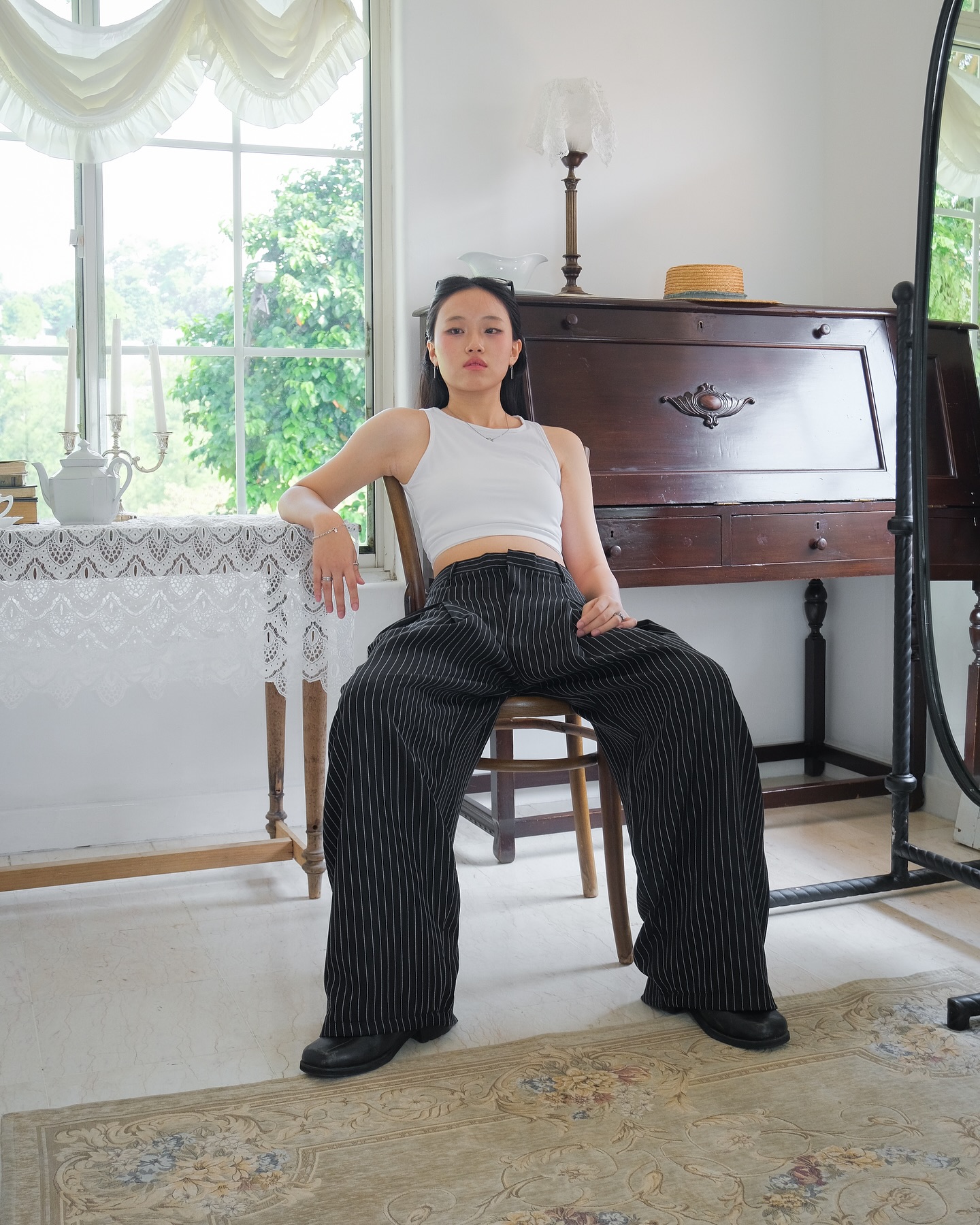 STRIPED DOUBLE PLEATED TROUSERS