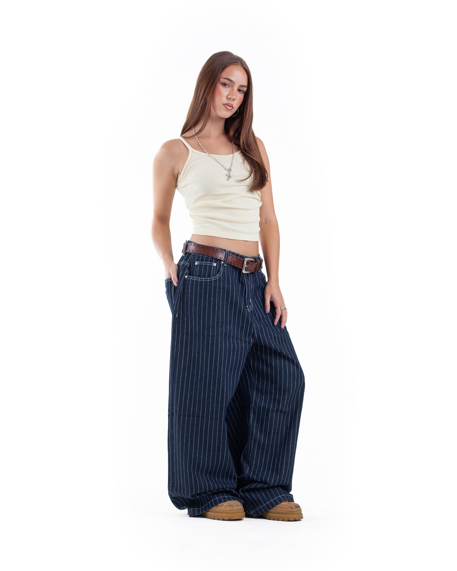PINSTRIPE WIDE LEG DENIM