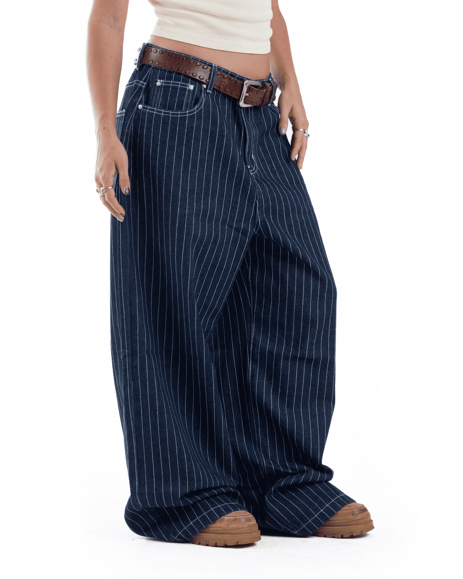 PINSTRIPE WIDE LEG DENIM